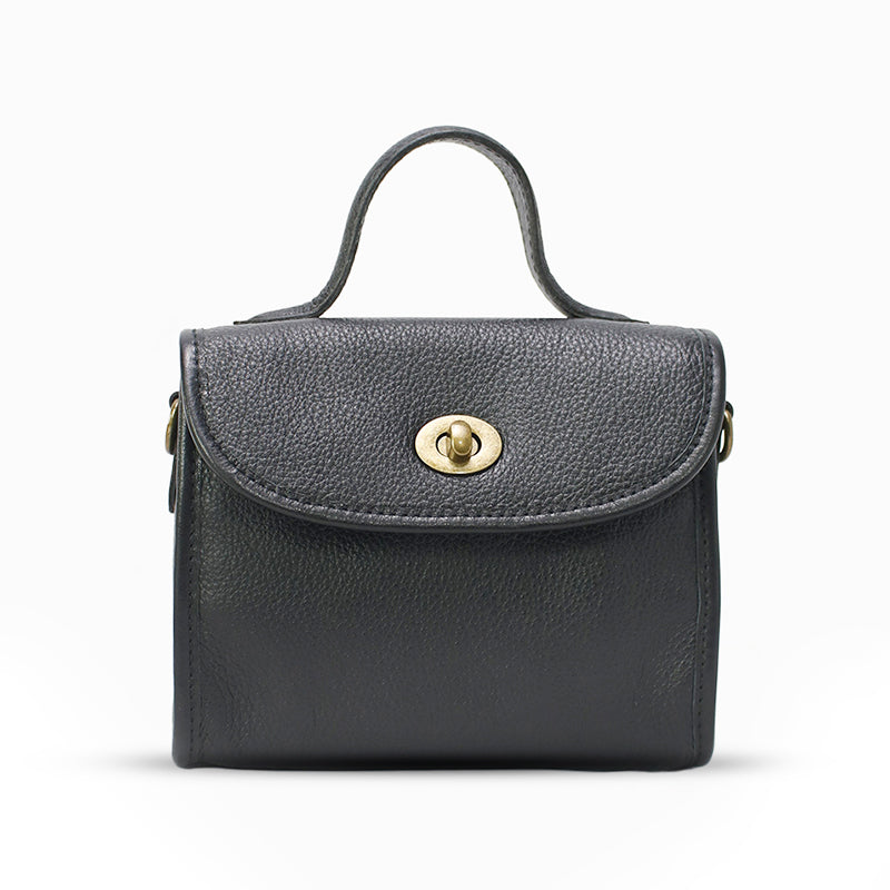 Vintage Vegetable-Tanned Leather Top-Handle Crossbody Mini Satchel Bag