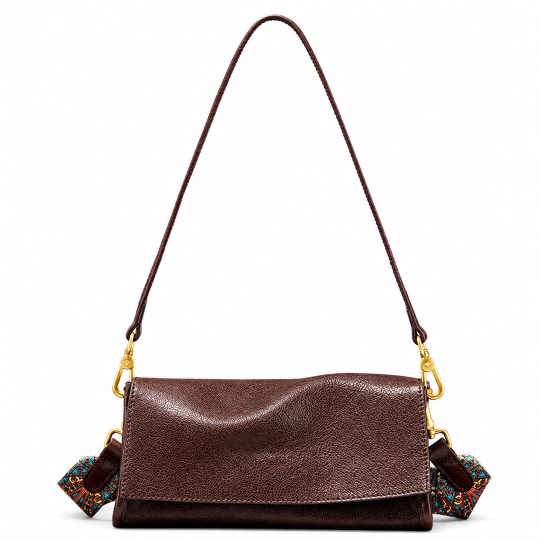 Vegetable Tanned Leather Flap Crossbody Bag with Dual Straps