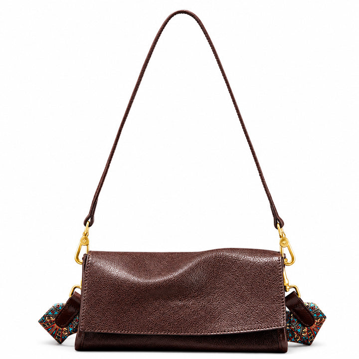 Vegetable Tanned Leather Flap Crossbody Bag with Dual Straps