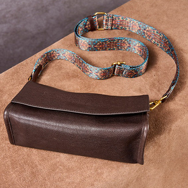 Vegetable Tanned Leather Flap Crossbody Bag with Dual Straps