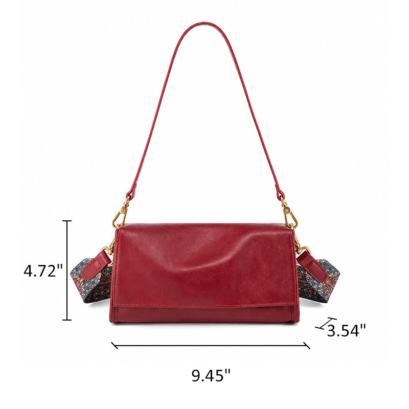 Vegetable Tanned Leather Flap Crossbody Bag with Dual Straps