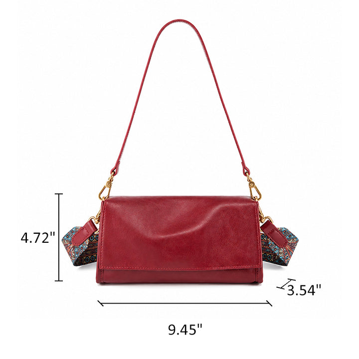 Vegetable Tanned Leather Flap Crossbody Bag with Dual Straps