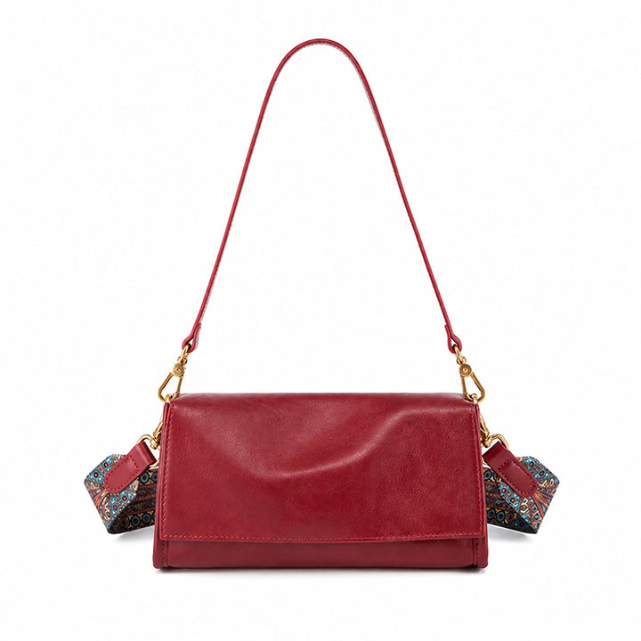 Vegetable Tanned Leather Flap Crossbody Bag with Dual Straps