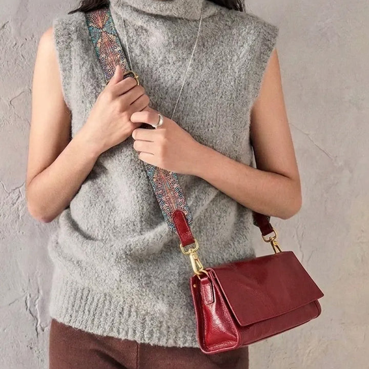 Vegetable Tanned Leather Flap Crossbody Bag with Dual Straps