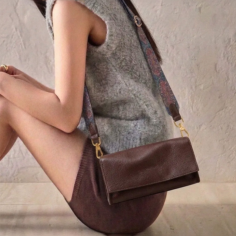 Vegetable Tanned Leather Flap Crossbody Bag with Dual Straps