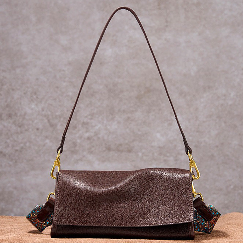 Vegetable Tanned Leather Flap Crossbody Bag with Dual Straps
