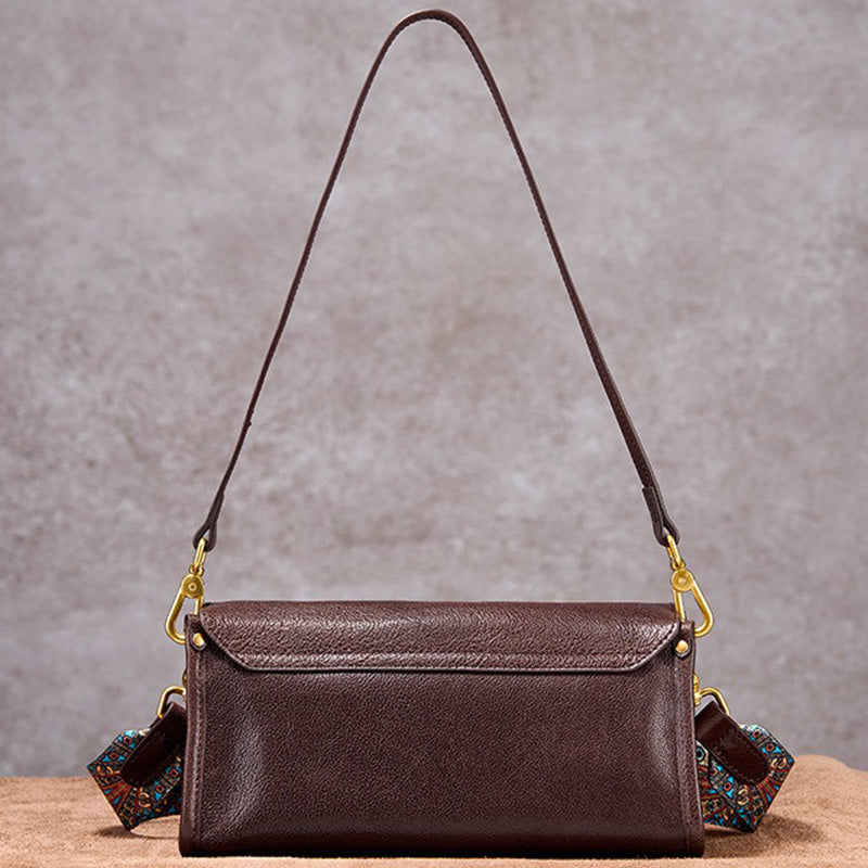 Vegetable Tanned Leather Flap Crossbody Bag with Dual Straps