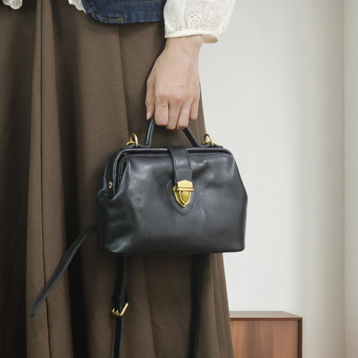 Bolso de médico hecho a mano, de piel italiana, con asa superior, de piel de vaca para mujer