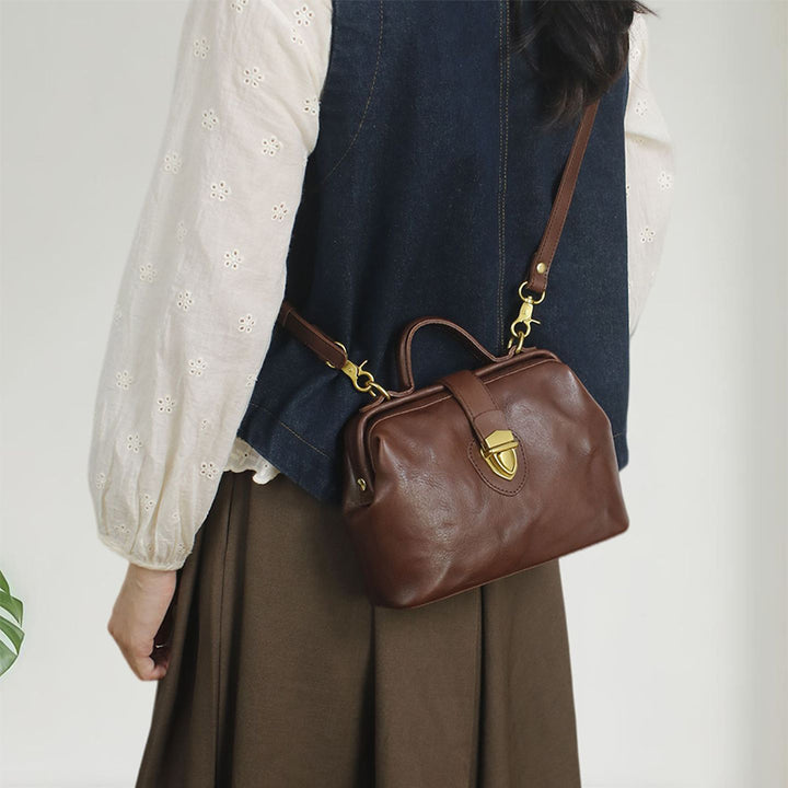 Bolso de médico hecho a mano, de piel italiana, con asa superior, de piel de vaca para mujer