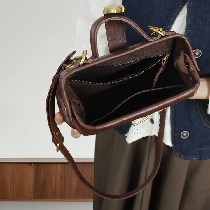Bolso de médico hecho a mano, de piel italiana, con asa superior, de piel de vaca para mujer