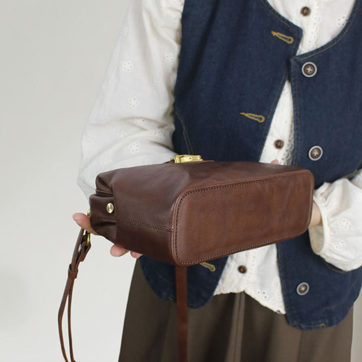 Bolso de médico hecho a mano, de piel italiana, con asa superior, de piel de vaca para mujer