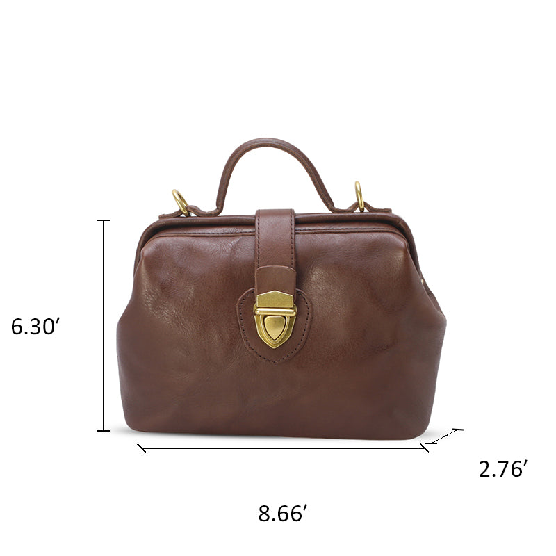 Bolso de médico hecho a mano, de piel italiana, con asa superior, de piel de vaca para mujer
