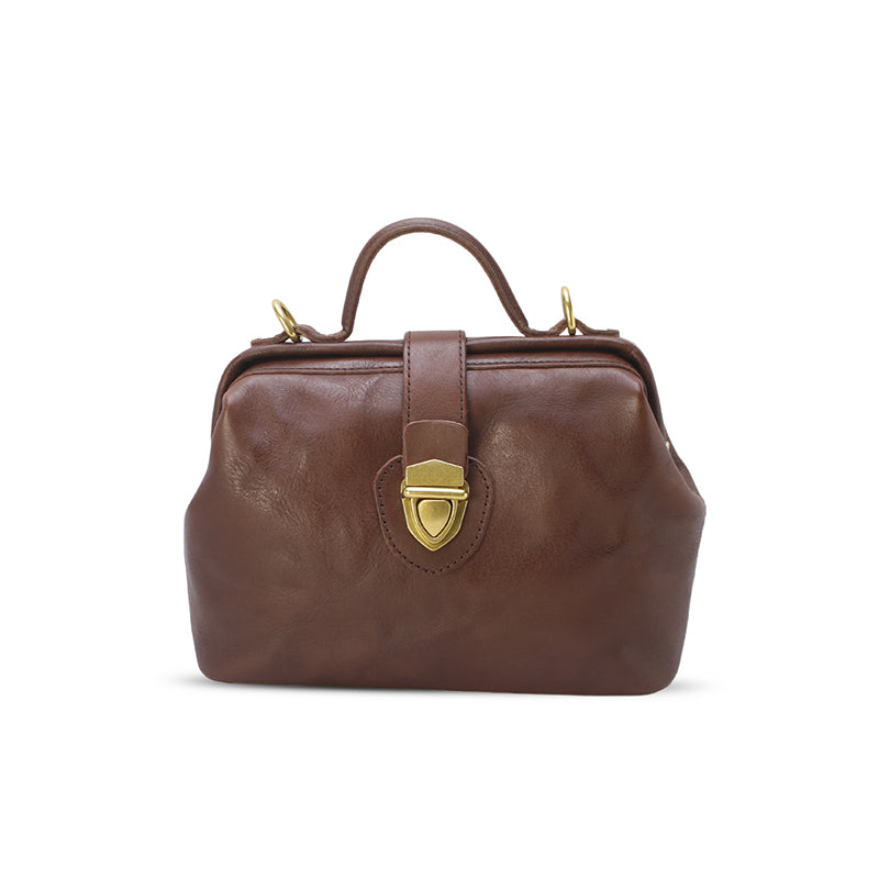 Bolso de médico hecho a mano, de piel italiana, con asa superior, de piel de vaca para mujer