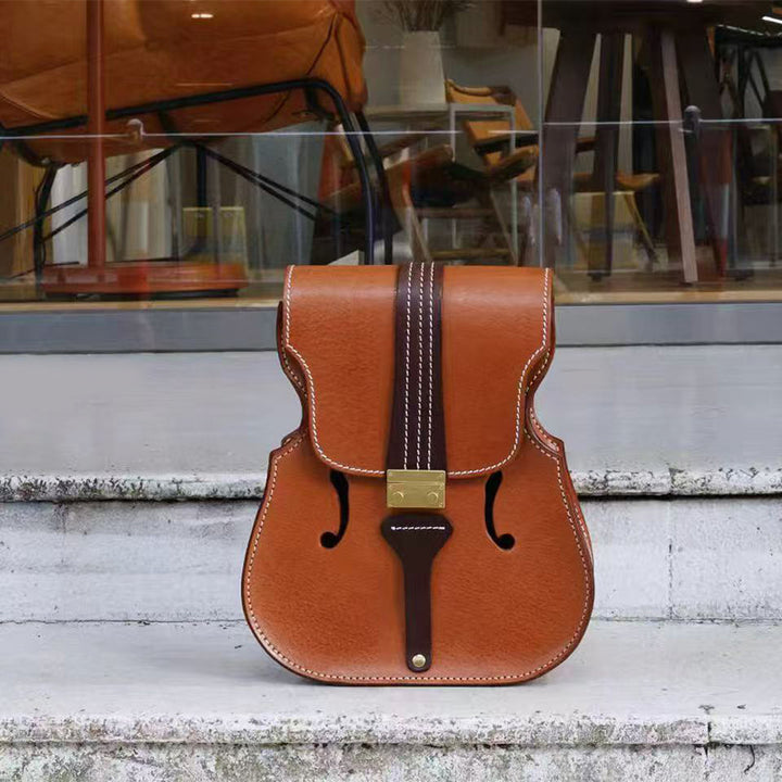 Violin Shaped Leather Backpack for Women Vegetable Tanned Convertible Crossbody Bag