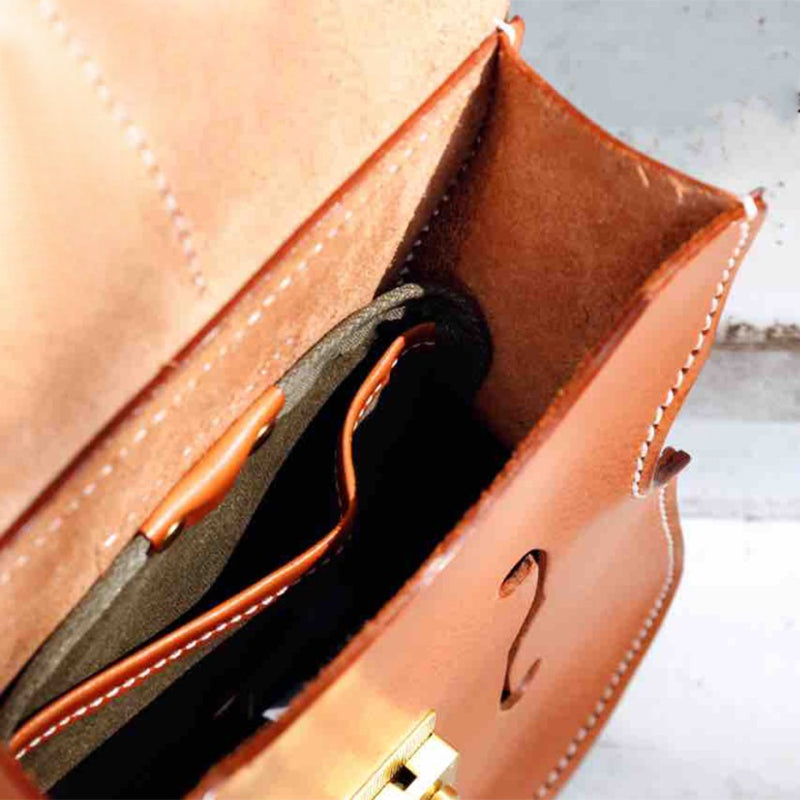 Violin Shaped Leather Backpack for Women Vegetable Tanned Convertible Crossbody Bag