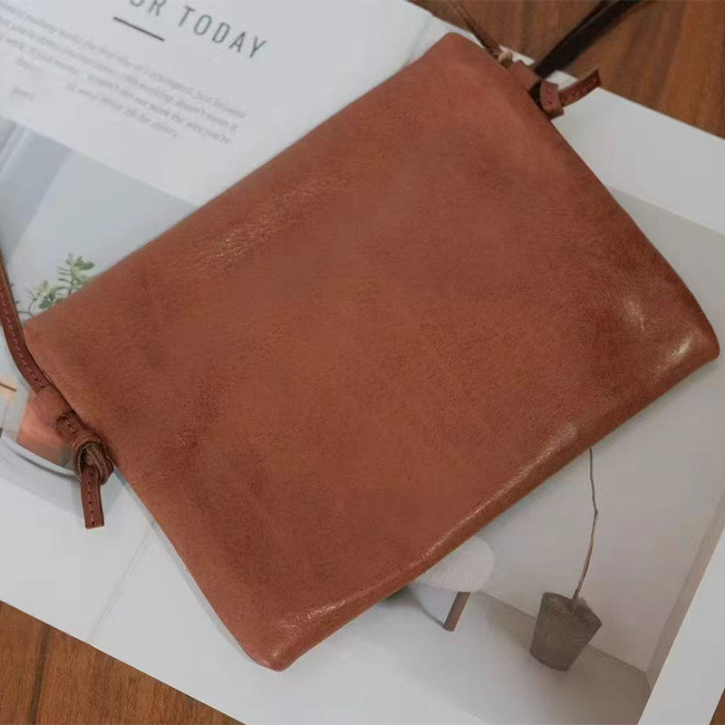 Vegetable Tanned Leather Crossbody Bag Small Minimalist Shoulder Purse for Women
