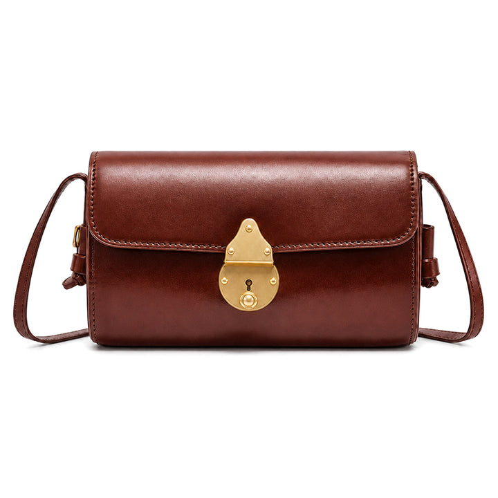 Vintage Small Vegetable Tanned Leather Barrel Bag with Brass Latch