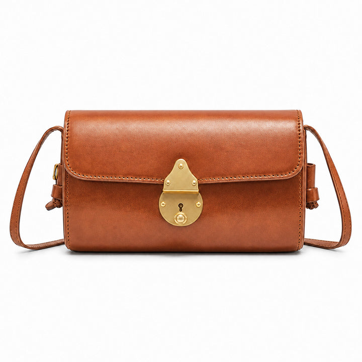 Vintage Small Vegetable Tanned Leather Barrel Bag with Brass Latch