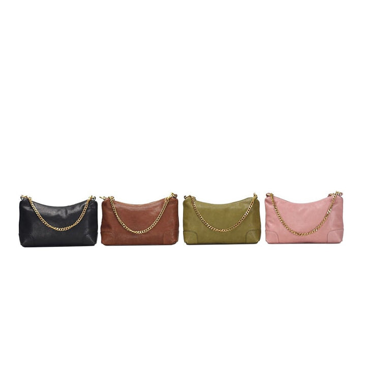 Genuine leather chain shoulder bag for women in four colors: black, brown, avocado and pink