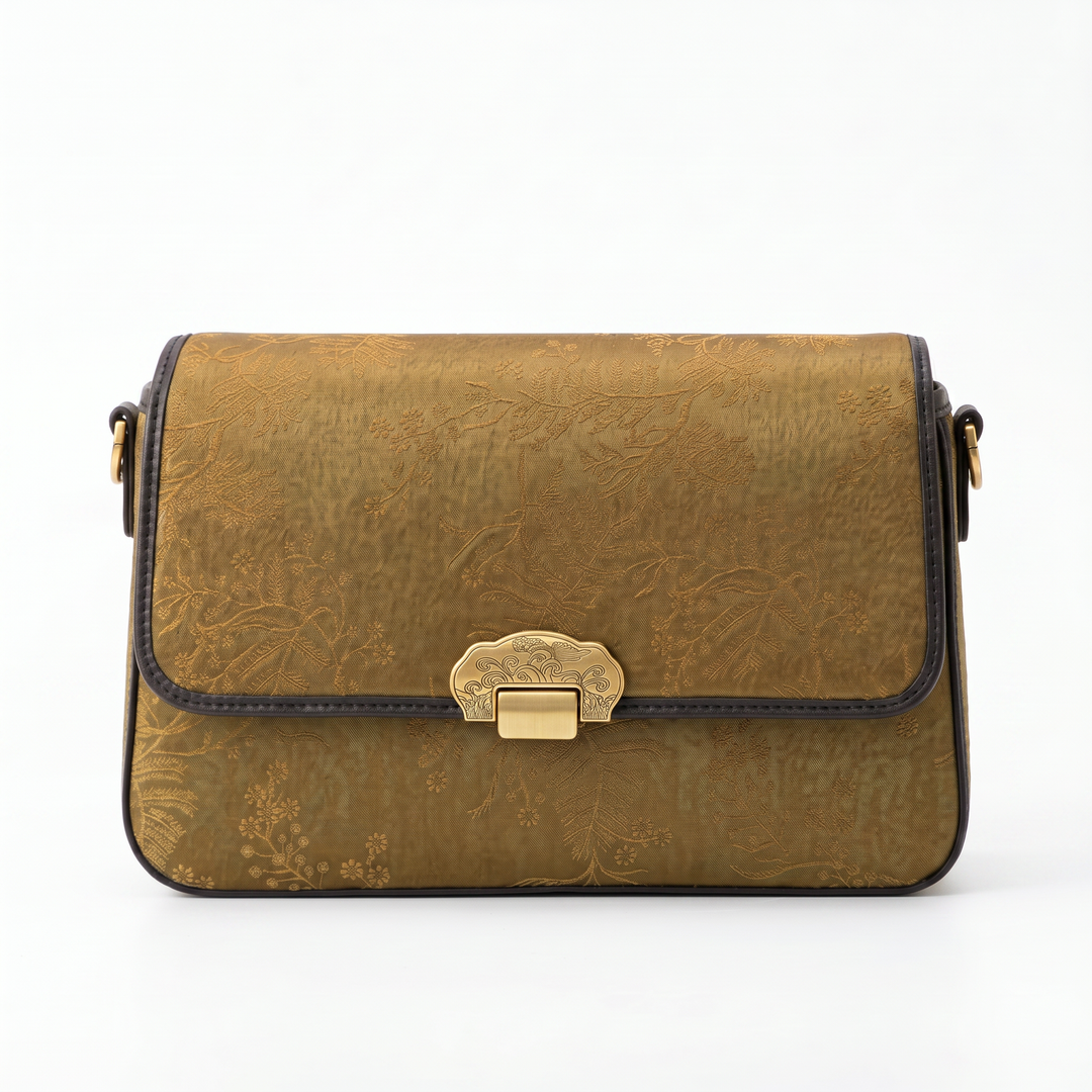 Gold Mulberry Silk Clutch Bag with Gold Wind and Jade Dew Motif