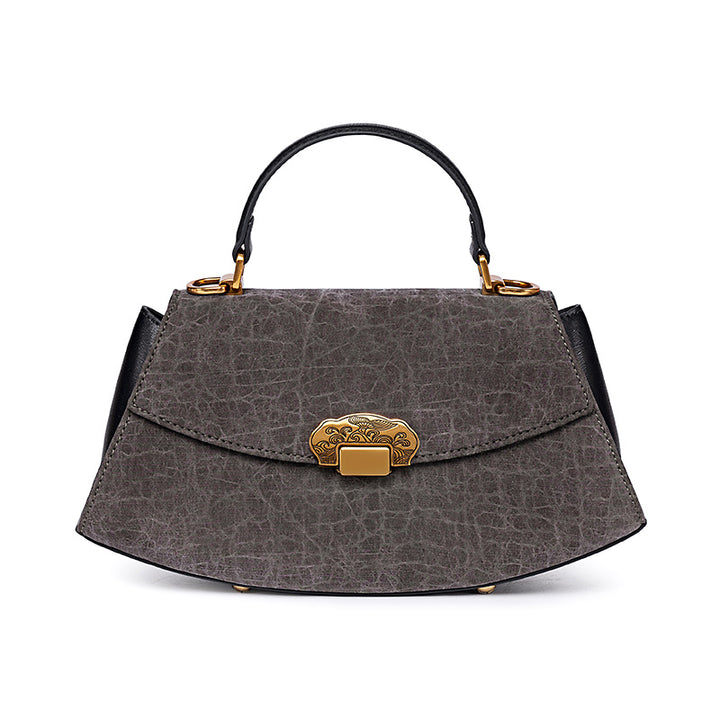 Gray Mulberry Silk Handbag with Crackle Texture Motif
