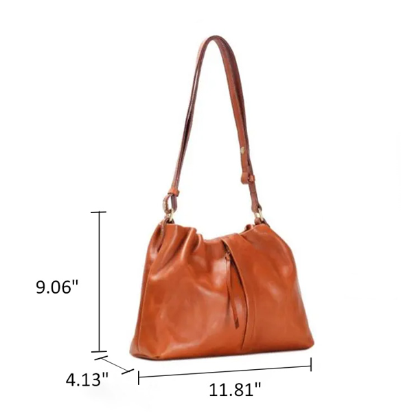 Slouchy Ruched Leather Hobo Bag Soft Vegetable-Tanned Shoulder Bag for Women