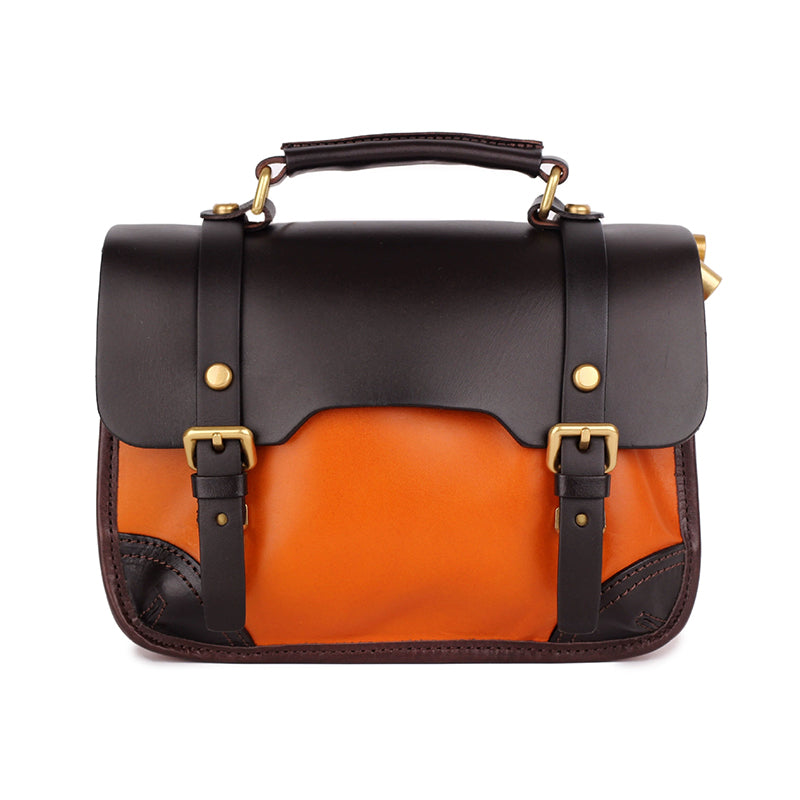 Color-Block Cambridge Bag Classic Full-Grain Leather Handbag in Yellow/Green/Brown