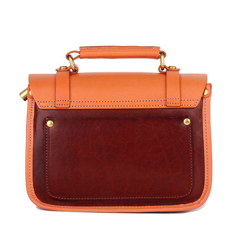 Color-Block Cambridge Bag Classic Full-Grain Leather Handbag in Yellow/Green/Brown