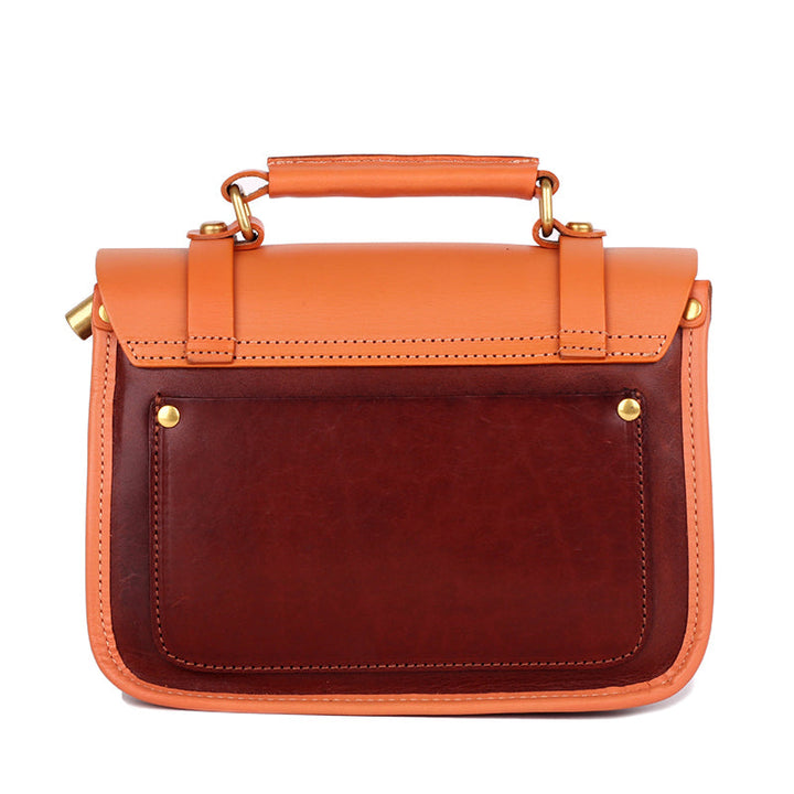 Color-Block Cambridge Bag Classic Full-Grain Leather Handbag in Yellow/Green/Brown