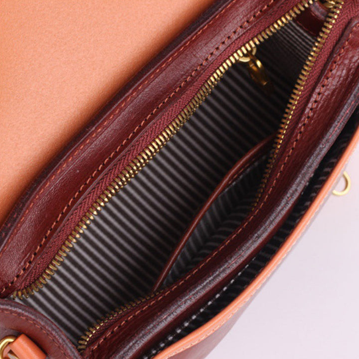 Color-Block Cambridge Bag Classic Full-Grain Leather Handbag in Yellow/Green/Brown