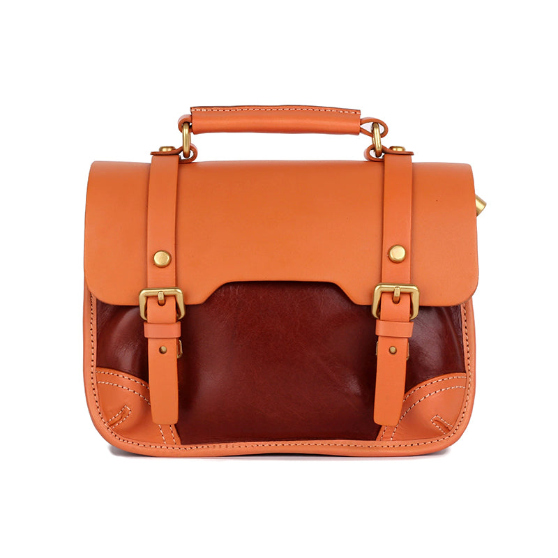 Color-Block Cambridge Bag Classic Full-Grain Leather Handbag in Yellow/Green/Brown
