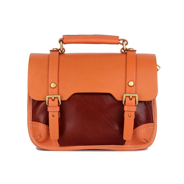 Color-Block Cambridge Bag Classic Full-Grain Leather Handbag in Yellow/Green/Brown