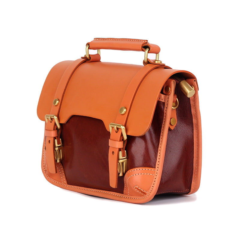 Color-Block Cambridge Bag Classic Full-Grain Leather Handbag in Yellow/Green/Brown