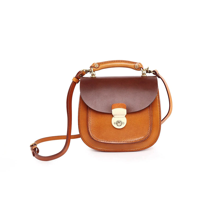 Handmade Full-Grain Leather Crossbody &amp; Top Handle Bag Classic Everyday Satchel in Black/Dark Brown