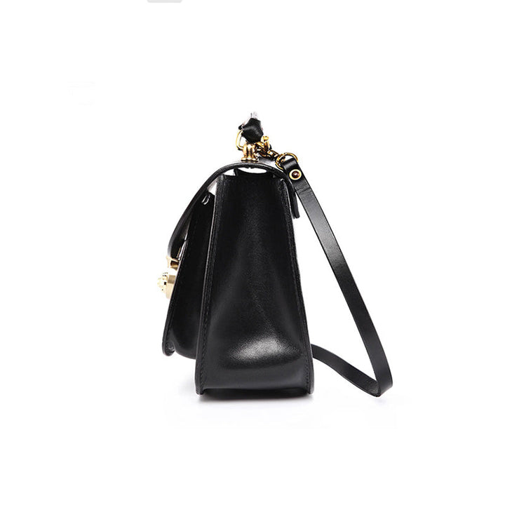 Handmade Full-Grain Leather Crossbody &amp; Top Handle Bag Classic Everyday Satchel in Black/Dark Brown