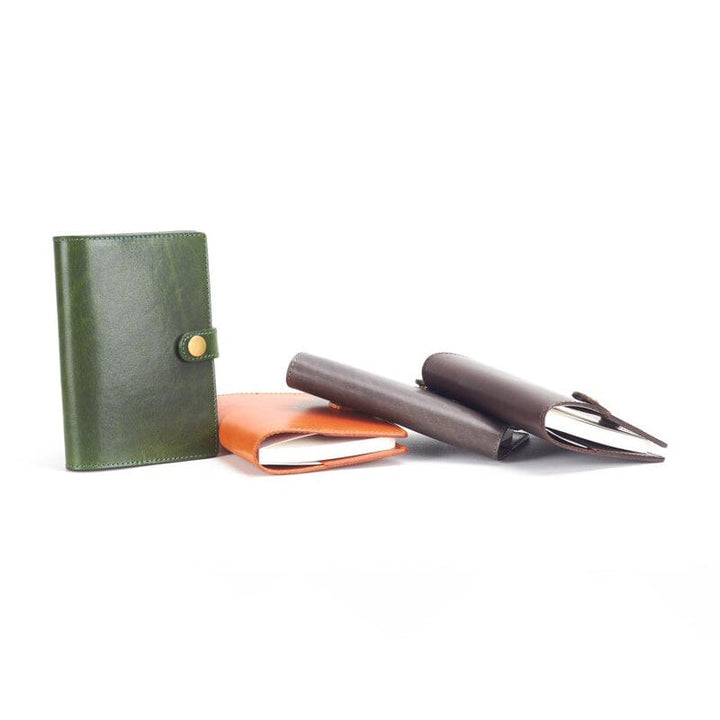 Vegetable tanned leather A6 notebook with snap closure