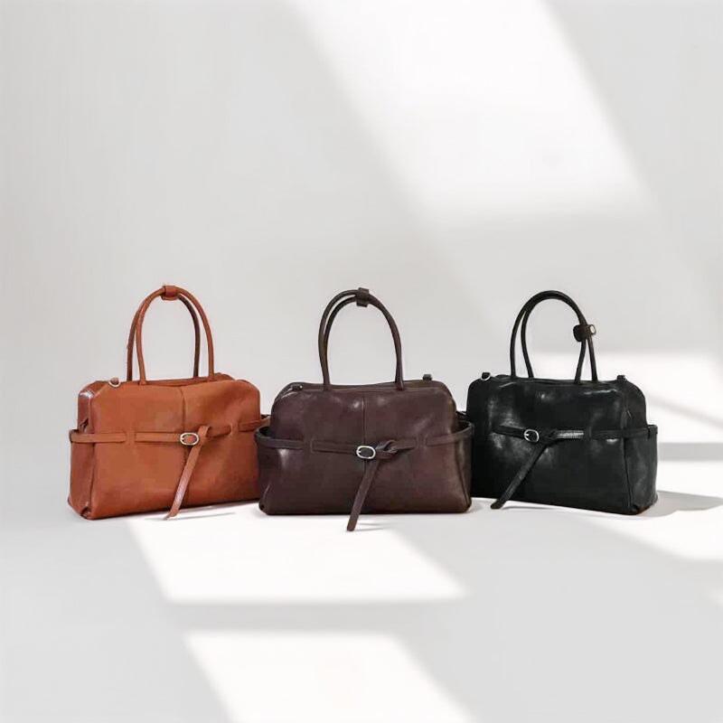 Handcrafted vegetable tanned leather Boston bag — shoulder handbag for women