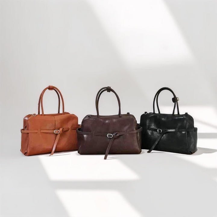 Handcrafted vegetable tanned leather Boston bag — shoulder handbag for women
