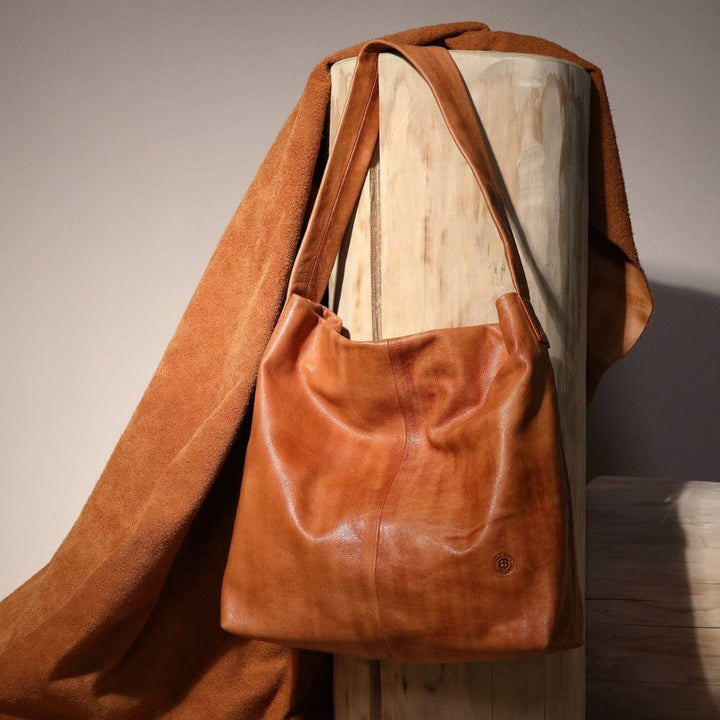 Large slouchy full grain leather hobo tote bag in dark brown