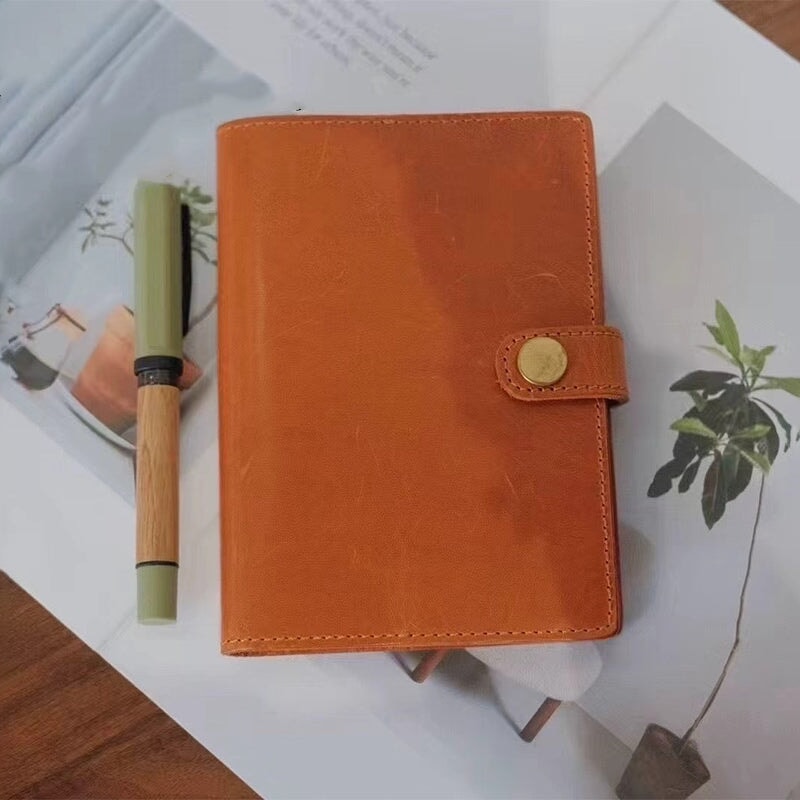 Yellow vegetable tanned leather journal notebook with gold snap closure