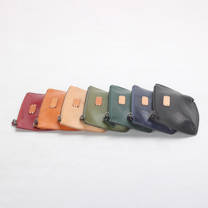 Seven-color leather zipper coin purse in vegetable tanned cowhide