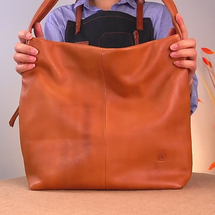 Top Grain Leather Tote Bag for Women Large Slouchy Underarm Shoulder Bag