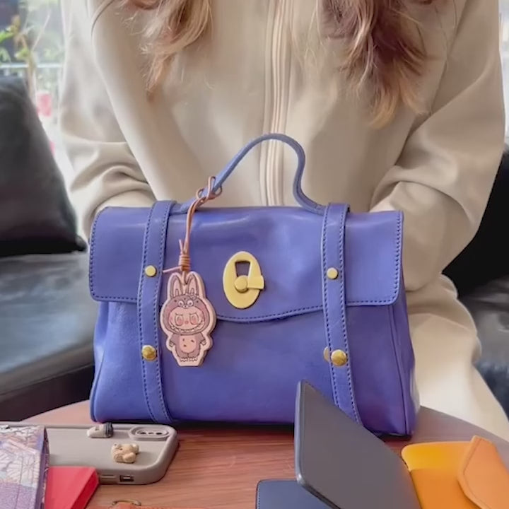 Sac bandoulière classique en cuir tanné végétal pour femme – Sacoche vintage avec fermoir tourniquet