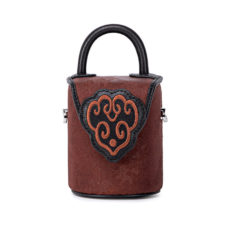 Red Mini Bucket Bag in Mulberry Silk and Cowhide Leather