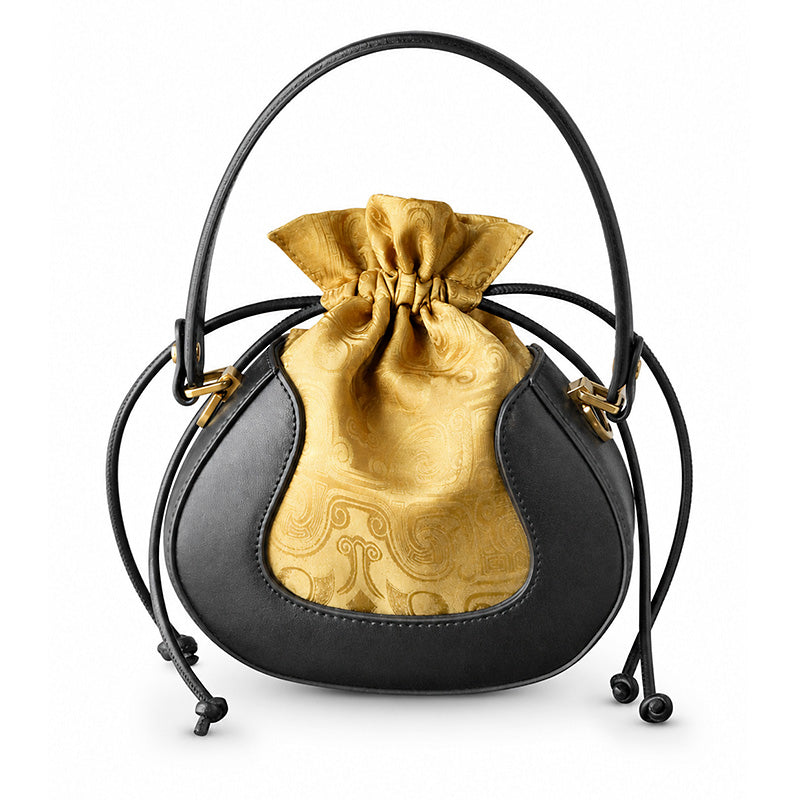 Black Drawstring Mulberry Silk Bucket Bag