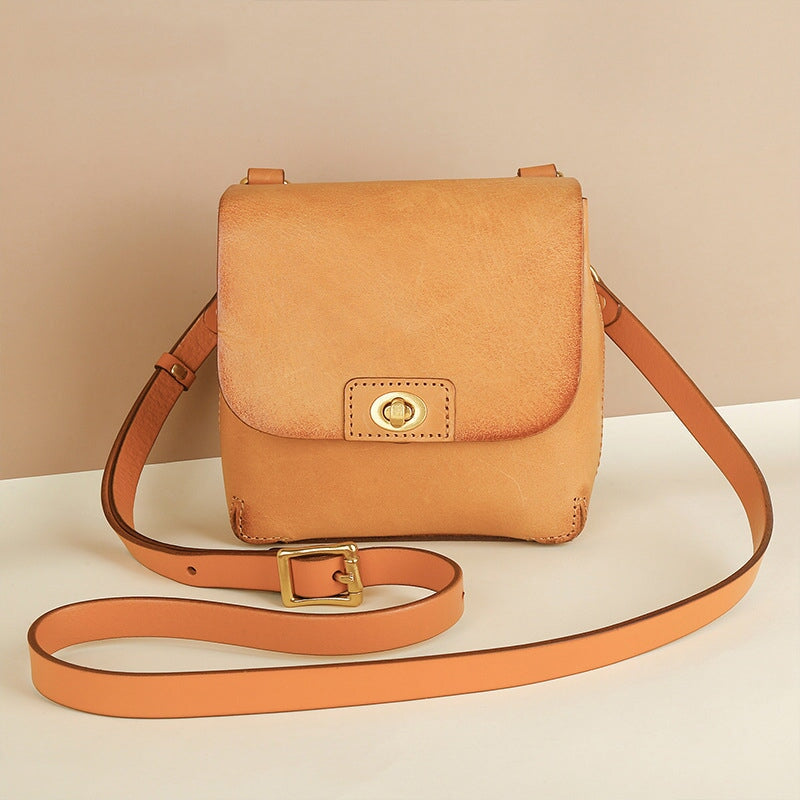 Yellow vintage cowhide crossbody phone bag with gold turn-lock closure Accessories Yellow 