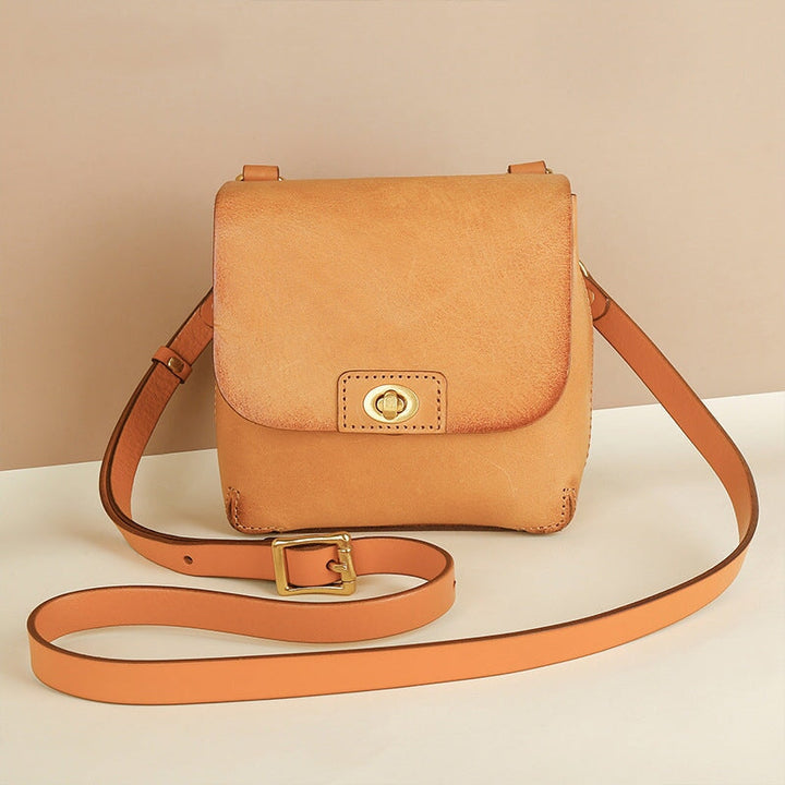 Yellow vintage cowhide crossbody phone bag with gold turn-lock closure Accessories Yellow 