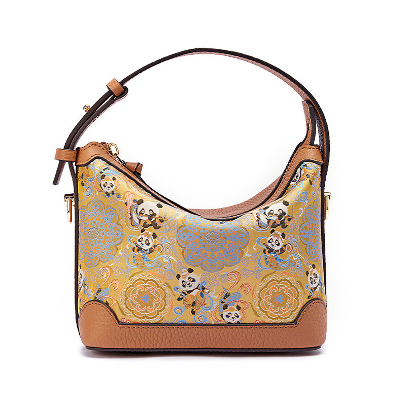 Song Brocade leather handbag with flying panda pattern