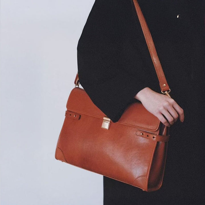 Vegetable tanned leather briefcase in 16-inch laptop bag with removable strap