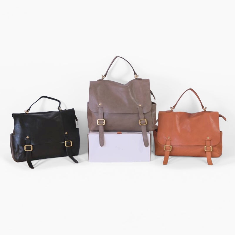 Handcrafted vegetable tanned leather convertible backpack purse with flap closure